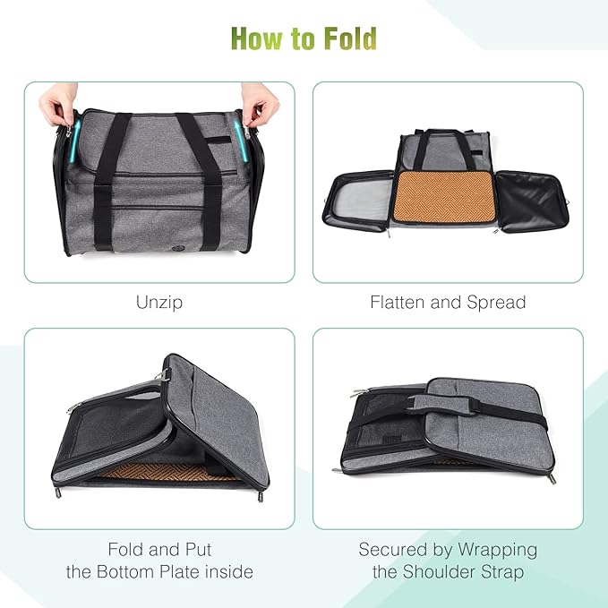 YUDODO 25 lbs Lightproof Pet Carriers Airline Approved Dog Cat Travel Soft Sided Carrier Reflective Mesh Safe Pet Cat Carrier Foldable Portable Small Animal Rabbit Puppy Cat Carrier Grey Green