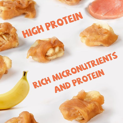 Chicken Wrapped Banana Slices Dog Treats Small Dogs, Healthy Rawhide-Free Low Fat Soft Training Snacks Chews with Taurine
