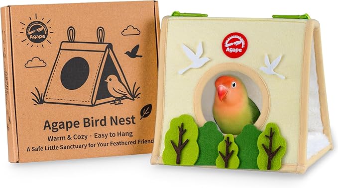 Agape Bird Nest, Soft Hammock for Cage, Hanging Plush Hideaway, Warm Bird House for Small, Medium & Large Parrots, Cozy Hut for Parakeet, Budgie, Cockatiel, Lovebird, Conure, Nido para Periquitos