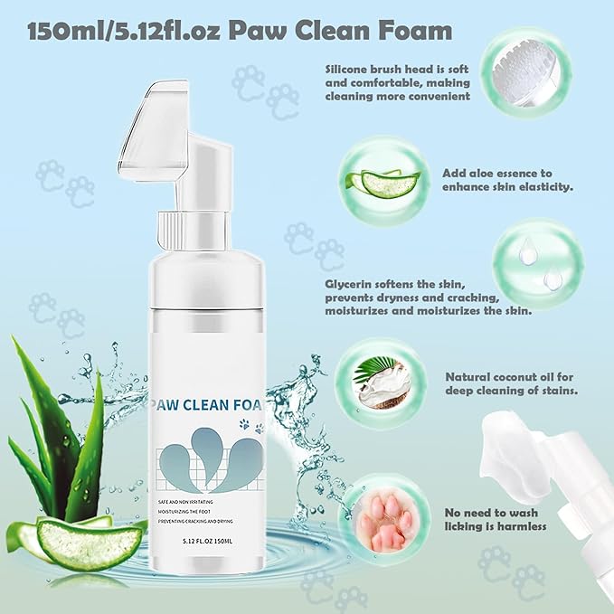 Dog Paw Cleaner Pet Paw Cleaning Kit with 150ml/5.12fl.oz Waterless Foaming Microfiber Towel Feet Balm Cordless Electric Paw Trimmer with LED Light Dog Cat Nail Clippers&Safety Stop