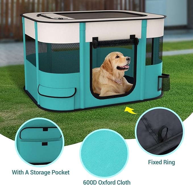 Foldable Pet Playpen, Portable Dog Cat Crate Pet Kennel Tent, Removable Shade Cover, Free Carrying Case, Indoor Outdoor Travel Use for Small Medium Large Dogs Cats (L-Blue-S, Medium(72*54.5*42.5CM))