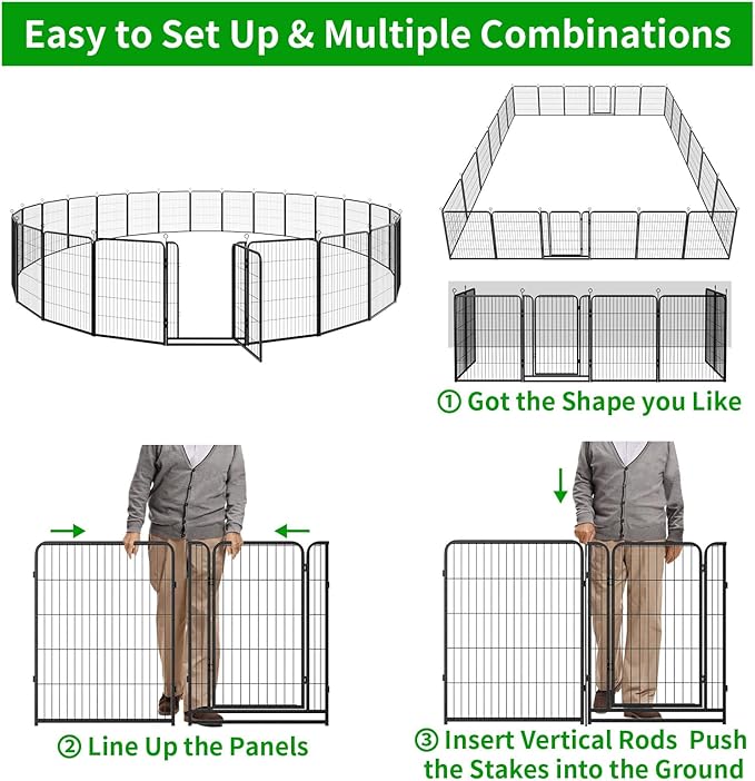 Dog Playpen Outdoor Extra Wide 24 Panels Heavy Duty Dog Fence 40" Height Anti-Rust with Doors Portable for RV Camping Yard, Total 63FT, 316 Sq.ft, Snowy Black