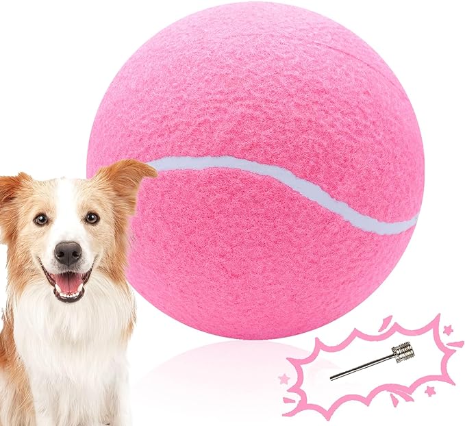 Large Dog Tennis Ball,9.5" Giant Doy Sport Ball Toy,Pet Birthday Present Interactive Dog Toys for Small Medium Large Dog (Pink)