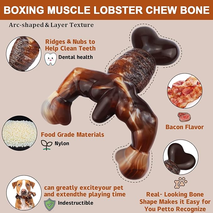Dog Chew Toys for Aggressive Chewers Almost Indestructible Dog Toys,Bacon Flavor,Tough Dog Bone Toys for Medium/Large Breed Dogs,Best Chew Toys to Keep Them Busy