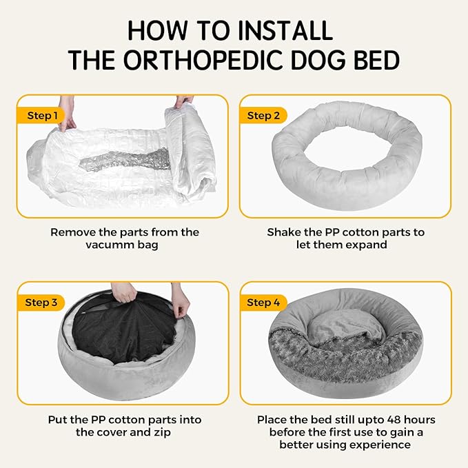 Small Dog Bed with Blanket Removable Cover Cave Washable Cat Pet Bed for Crate Toy Puppy Donut Round Plush Cozy Anti-Slip Bottom Gray 23X23X7 inch