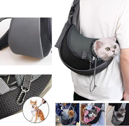 Dog Sling Carrier - Reversible Puppy Carrier Purse with Storage Pocket,Hand Free Adjust Mesh Safe Sling Bag for Cat Kitty,Crossbody Satchel Dog for Outdoor Travel Harness for Pet