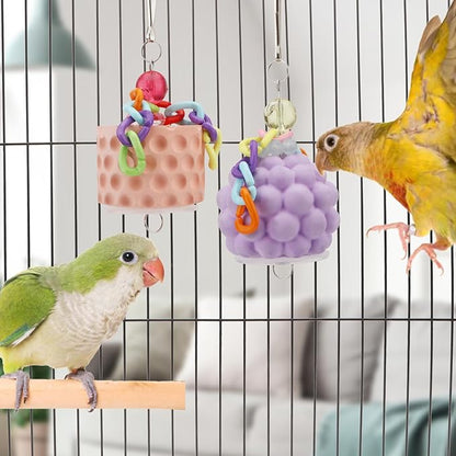 Wontee Bird Beak Grinding Stone Bird Calcium Block Chewing Treats Toy for Budgies Cockatiels Conures Quaker Senegal Parrot, 2PCS (Orange+Purple)