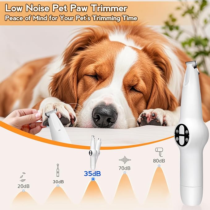 Dog Paw Trimmer for Grooming, 2 in 1 Dog Nail Trimmer with Light, Electric Dog Paw Hair Trimmer, Quiet Dog Clippers Grooming Kit, Paw Shavers for Dogs Feet, Safe Dog Nail Trimmer for Small Large Dogs