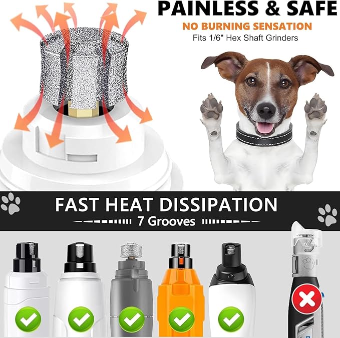 LENONG Diamond Dog Nail Grinder Head with 7-Grooves, Anti-Clogging & Fast Cooling Pet Nail Grinder Wheel Replacement with Steel Brush for Casfuy and Most Brands (1pcs 60#)