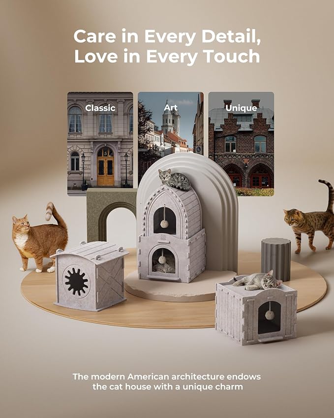 Apasiri Cat Beds for Indoor Cats: Innovative Polyester Fiber Cat House, Cat Bed Cave for Indoor Cats, Ultra-Strong Load-Bearing Capacity, Sturdy and Scratch-Resistant, Compatible with Heating Pads