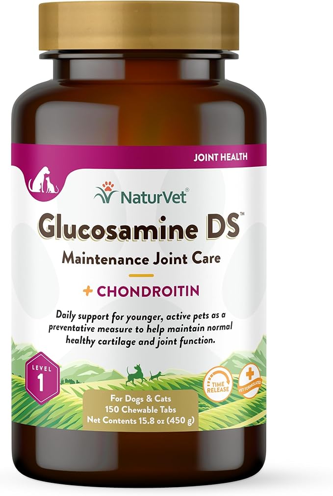 NaturVet Glucosamine DS Level 1 Maintenance Care Hip & Joint Support Pet Supplement for Dogs & Cats _lucosamine, Chondroitin, Antioxidants _upports Cartilage, Joint Function  150 Ct.