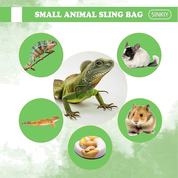 Bearded Dragon Sling Carrier, Small Animal Bag for Lizards and Small Reptile with Adjustable Strap, Breathable Material and Stable Triangular Joint Design (Forest Color)
