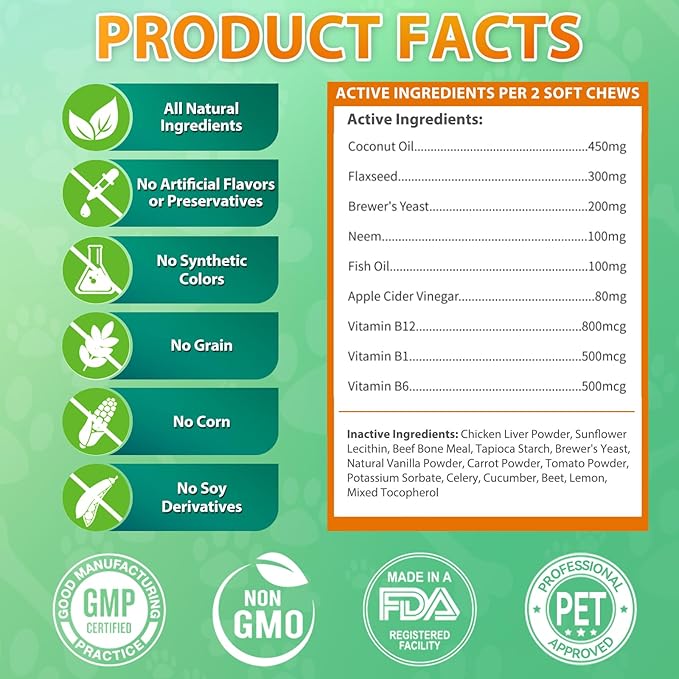 Flea and Tick Prevention for Dogs Chewables - 200 Soft Chews Natural Dog Flea and Tick Chewables, Oral Flea Supplement for Dogs, Puppy Flea Support - All Breeds & Ages - Chicken Flavor