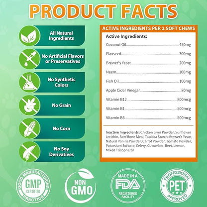 Flea and Tick Prevention for Dogs Chewables - 200 Soft Chews Natural Dog Flea and Tick Chewables, Oral Flea Supplement for Dogs, Puppy Flea Support - All Breeds & Ages - Chicken Flavor