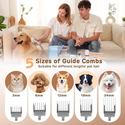 Dog Grooming Vacuum Kit - 3L Vacuum with 7 Tools, Low Noise Electric Clipper and Brush for Pet Shedding at Home, Blue