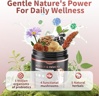 Dog Allergy Chews, Probiotics Supplement for Dogs Seasonal Allergies & Immune Support & Gut Health Pro, Mushroom Soft Chews for Joint, Energy, Itching Skin Support, Bacon Flavor - 90 Count