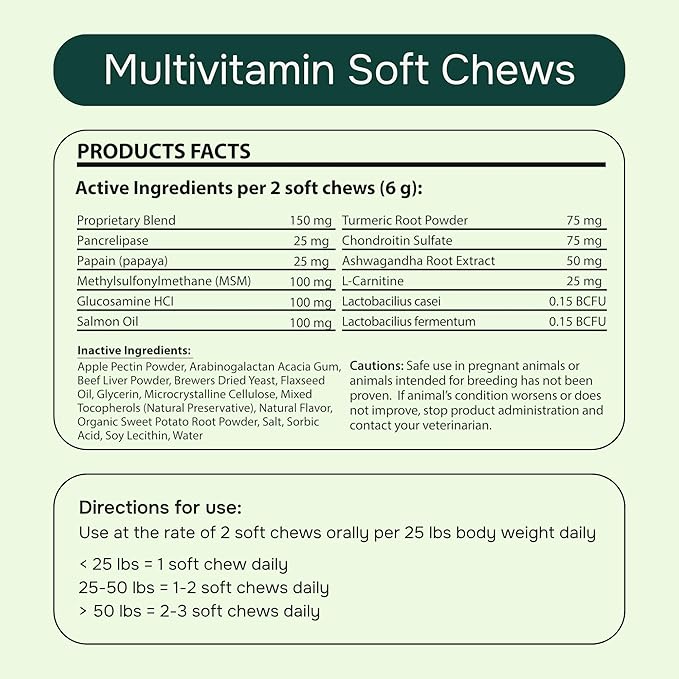 PetMeds Multivitamin Supplement for Dogs - Daily Vitamin with Kelp, Spirulina, Ashwagandha, Glucosamine & Probiotics for Immune, Joint, Skin & Gut Health - Beef & Sweet Potato Flavor - 60 Soft Chews