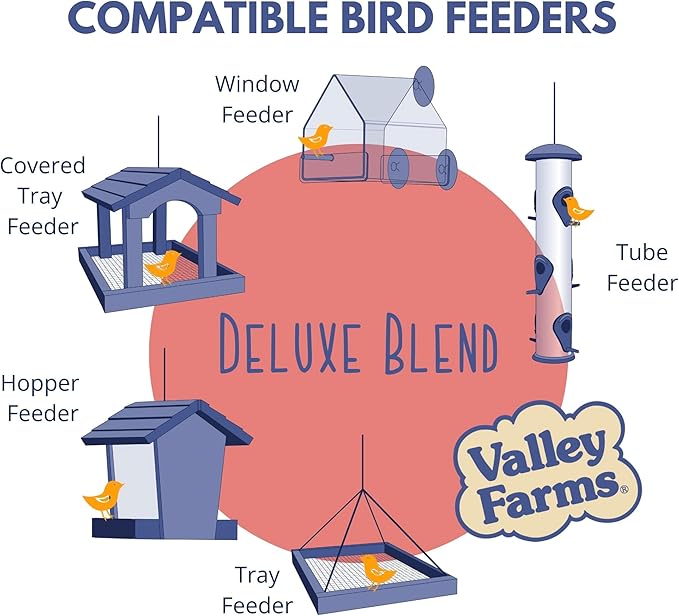 Valley Farms Deluxe Blend (4 LB) Wild Bird Food for Outside Feeders with Black Oil Sunflower Seed, Safflower Seed for Birds - Select Birdseed