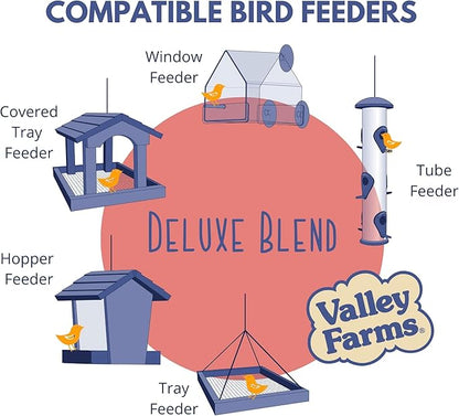 Valley Farms Deluxe Blend (4 LB) Wild Bird Food for Outside Feeders with Black Oil Sunflower Seed, Safflower Seed for Birds - Select Birdseed