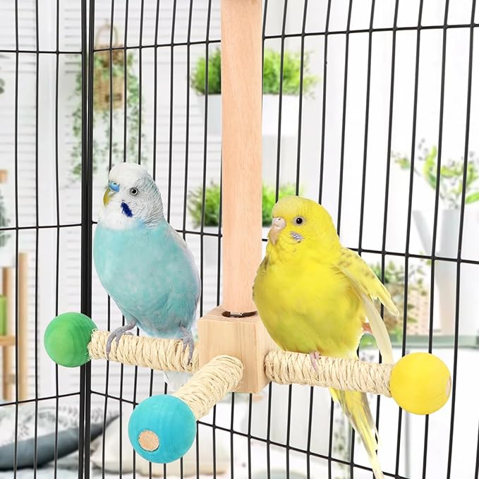 Hypeety Spinning Bird Perch Stand Toy Natural Wood Interactive Exercise Wheel Parrot Perch Toys Bird Rotating Perch for Parrot Parakeets Budgies Lovebirds Finch Conures (4 Stands)