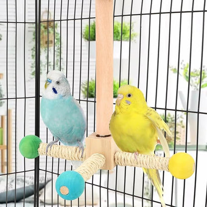 Hypeety Spinning Bird Perch Stand Toy Natural Wood Interactive Exercise Wheel Parrot Perch Toys Bird Rotating Perch for Parrot Parakeets Budgies Lovebirds Finch Conures (4 Stands)