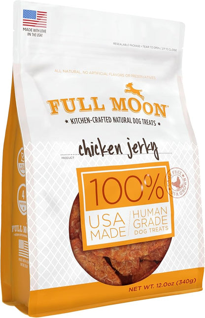 Full Moon Chicken Jerky Healthy All Natural Dog Treats Human Grade Made in USA Grain Free 12 oz