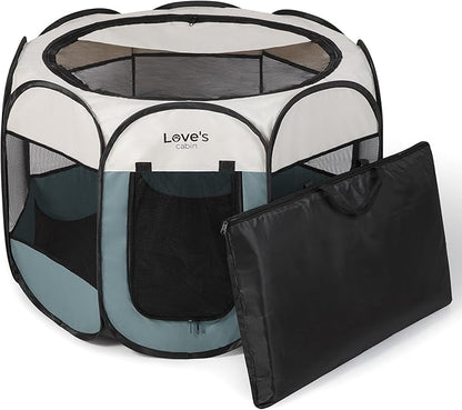 Love's cabin Pet Puppy Dog Playpen, Small Dog Tent Crates Cage Indoor/Outdoor, Portable Playpen for Cat, Foldable Pop Up Dog Kennel Playpen with Carring Case, Removable Zipper Top, Moss Green
