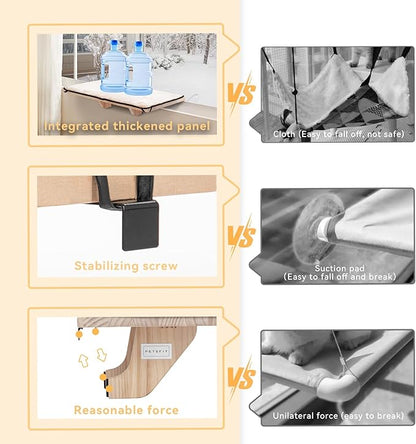 PETSFIT Window Perch, Cat Hammock Window Seat with Natural Solid Wood&Removable Fleece Mat,Safety Sturdy Cat Bed for Windowsill, Bedside and Drawer