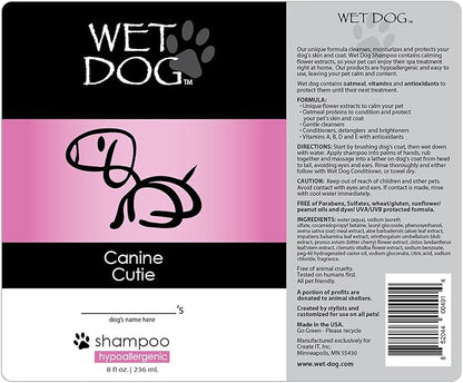 Wet Dog Canine Cutie All-Natural Organic Oatmeal Sensitive Skin Shampoo for Dogs and Pets, Moisturizing, Detangling, Deshedding, Hypoallergenic