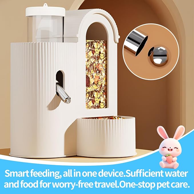 2 in 1Rabbit Food Water Dispenser, Guinea Pig Water Bottle, Large Capacity Bunny Feeder for Cages, Automatic Bunny Feeder, for Rabbit Ferrets Guinea Pigs Small Animals (White, 2 in 1)