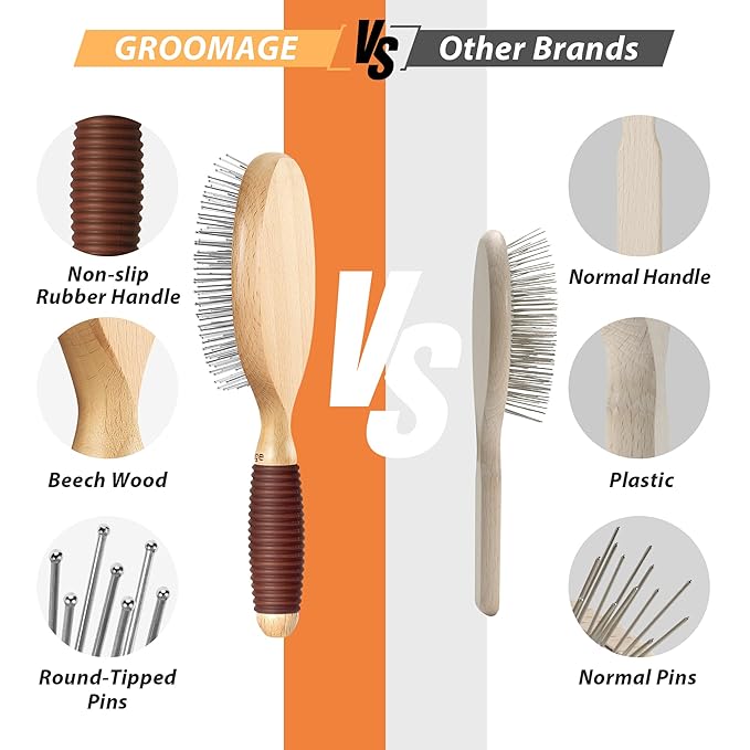 Dog Grooming Shedding Brush - 17mm Short Metal Pin Deshedding Dog Cat Brush - Long Short Haired Dogs Cats Brushes - Indoor Pets Dog Cat Comb with Rubber Handle