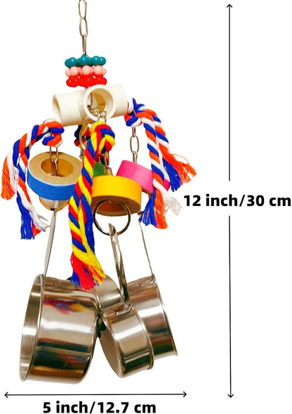 Durable Stainless Steel Pot Bagel Bird Toys for Parrots Cardboard Fatty Bagel Chewing Foraging Shredding for Medium and Large Parrot Amazons Macaws African Greys Cockatoos Eclectus Guaker Chicken