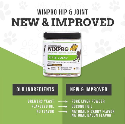 WINPRO Hip & Joint Supplement for Dogs - Plasma Powered Chews for Joint Health & Mobility – Fast-Acting with Collagen & Natural Ingredients for Dogs of All Breeds – 60 Chews – Made in USA
