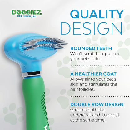 Double Row Dog Rake Deshedding Comb for Matted Hair - Top Fur & Undercoat Deshedding Brush for Dogs & Cats, Long Hair & Short - Undercoat Rake Brush for Shedding - Grooming Tool