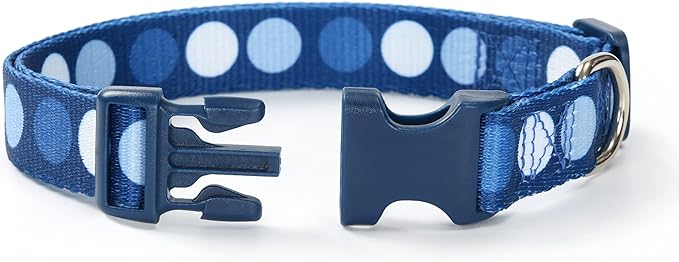 Mile High Life Dog Collar | Cute Puppy Collars | Lightweight Girl Dog Collar | Soft Boy Dog Collars | w Geometric Plaid Wave Line Pattern (Blue Dots, Small)