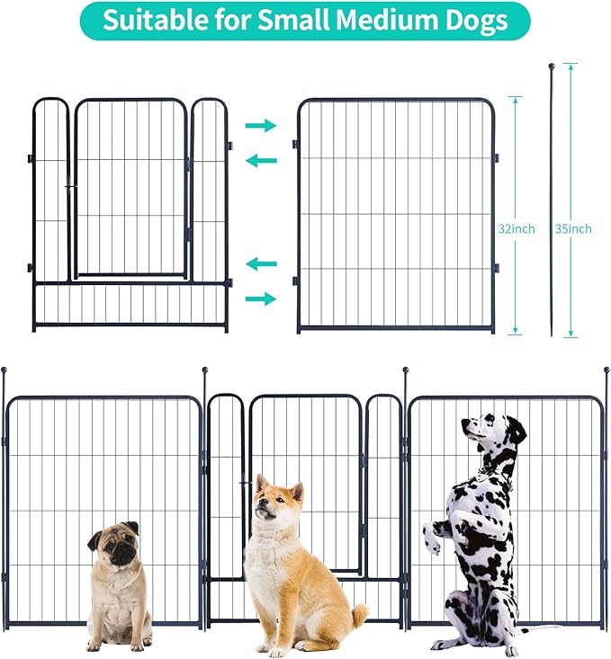 Dog Playpen,Portable Outdoor Dog Fence, Dog Playpen for Large/Medium/Small Dogs, Dog Fences for The Yard,with Doors Foldable Metal (32 inch, 24 Panels)