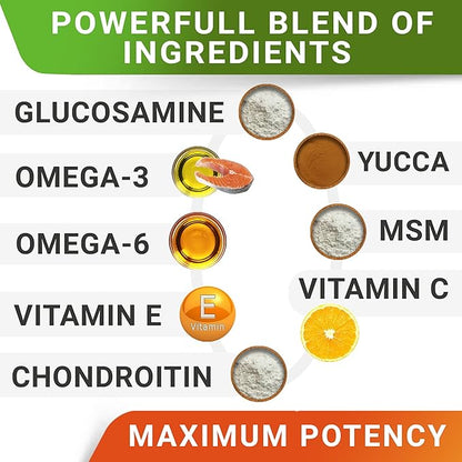 Glucosamine Treats for Dogs - Hip & Joint Supplement w/Omega-3 Fish Oil - Chondroitin, MSM - Advanced Mobility Chews - Joint Pain Relief - Hip & Joint Care - Bacon Flavor - 180 Ct - Made in USA