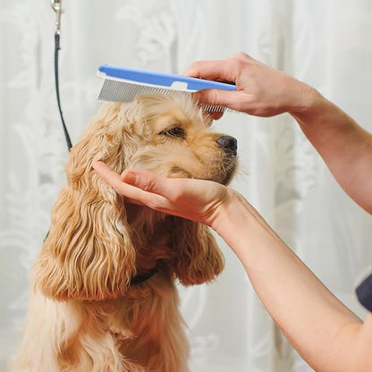 2Pcs Dog Grooming Comb, Durable and Non-Slip Metal Comb for Dogs, Horse, Rabbit, Cat, Metal Pet Comb for Cats with Rounded Tips for Bath, Pet Hair Remover, Removes Tear Stain, Tangles, and