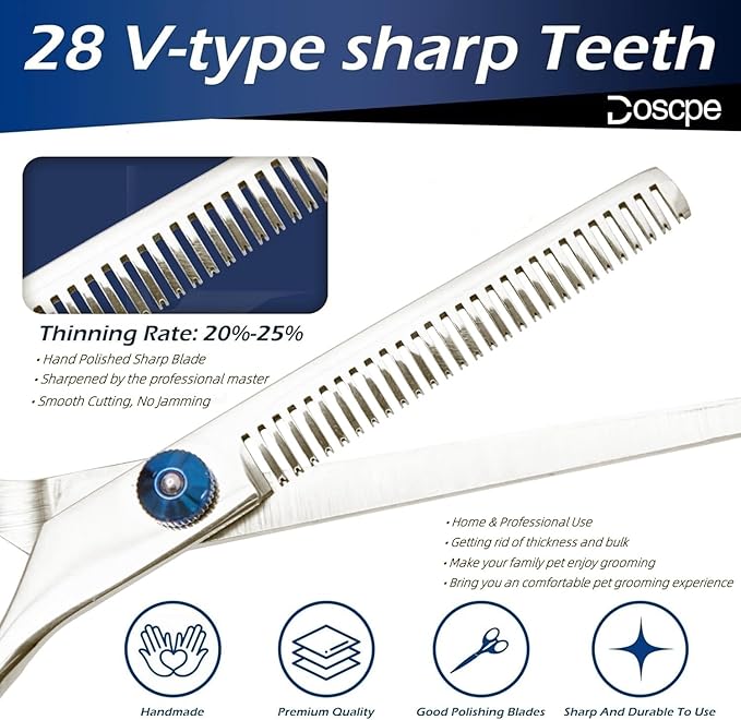 6 in 1 Professional Dog Grooming Scissors Set Pet Hair Cutting Shears Kit, Stainless Steel with Safe Rounded Tips for Dog Cat Other Animals, Right Left Handed