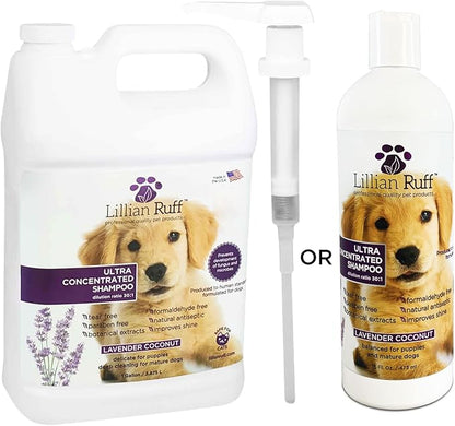 Lillian Ruff High Concentrate Professional Grooming Shampoo for Dogs with Hydrating Essential Oils  30:1 Concentration for Bathing System - Clean, & Deodorize Dry, Sensitive Skin (Gallon/Pump)