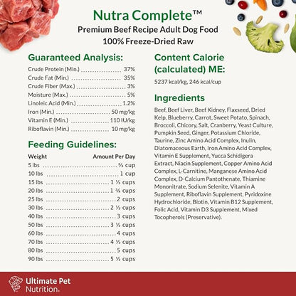 ULTIMATE PET NUTRITION Nutra Complete Raw Freeze Dried Dog Food, Veterinarian Formulated with Antioxidants, Prebiotics & Amino Acids (3 Pound, Beef)