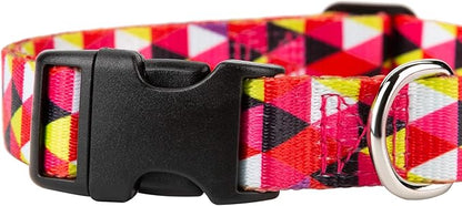 Mile High Life Dog Collar | Cute Puppy Collars | Lightweight Girl Dog Collar | Soft Boy Dog Collars | w Geometric Ocean Wavy Pattern (Red/White Plaid, Medium)