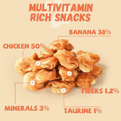 Chicken Wrapped Banana Slices Dog Treats Small Dogs, Healthy Rawhide-Free Low Fat Soft Training Snacks Chews with Taurine