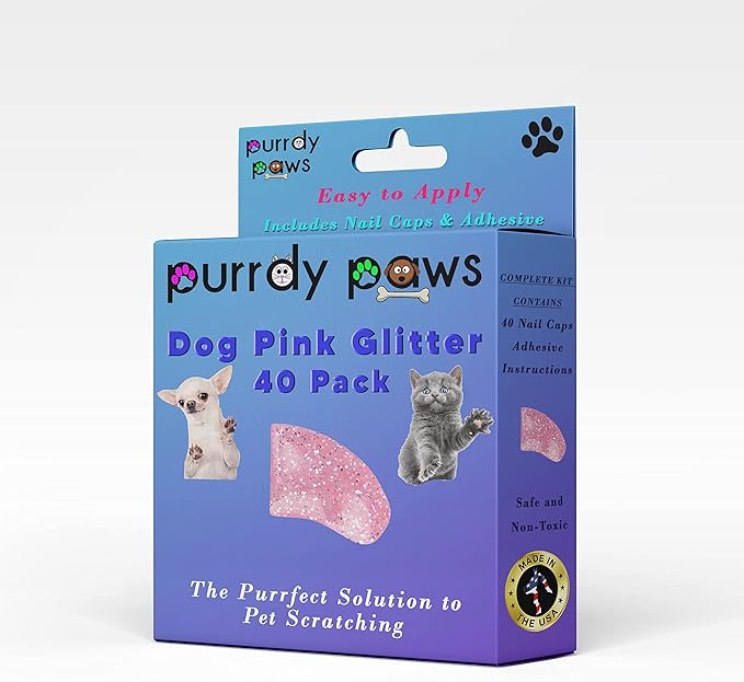 40-Pack Soft Nail Caps for Dogs Claws Pink Glitter XXL