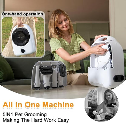 Dog Grooming Vacuum Kit,Cat Dog Hair Dryer Groomer,Pro Pet Hair Remover with Brush,Detangle,Deshed,Clean,Dry Attachments,Negative Ion Constant Temperature Fast Drying,10000Pa Pet Vacuum-White