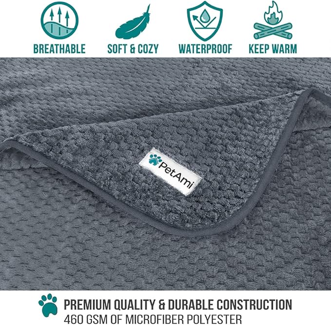 PetAmi Waterproof Dog Blanket, Leakproof Puppy Blanket for Medium Large Dogs, Furniture Sofa Couch Cover Protector, Fleece Pet Throw for Indoor Cat Kitten, Reversible Washable Soft Plush, 40x60 Gray
