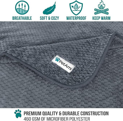 PetAmi Waterproof Dog Blanket, Leakproof Puppy Blanket for Medium Large Dogs, Furniture Sofa Couch Cover Protector, Fleece Pet Throw for Indoor Cat Kitten, Reversible Washable Soft Plush, 40x60 Gray