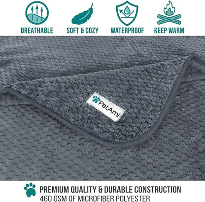 PetAmi Waterproof Dog Blanket, Leakproof Puppy Blanket for Small Medium Dogs, Furniture Sofa Couch Cover Protector, Fleece Pet Throw for Indoor Cat Kitten, Reversible Washable Soft Plush, 29x40 Gray