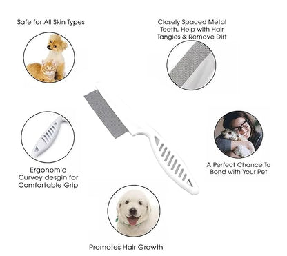 2 Pcs Pet Grooming Comb, Stainless Steel Dog Cat Grooming Combs with Stainless Steel Teeth, Pet Dematting Tools, for Small, Medium & Large Pets