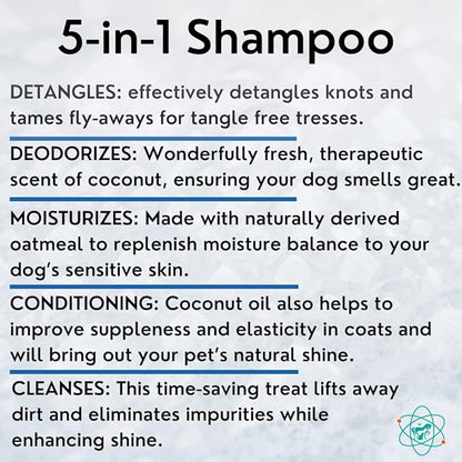 16 floz 5 in 1 Dog Shampoo for Itchy Skin - Sensitive Skin Dog Shampoo for Smelly Dogs - Dog Shampoos & Conditioners - Made in The USA